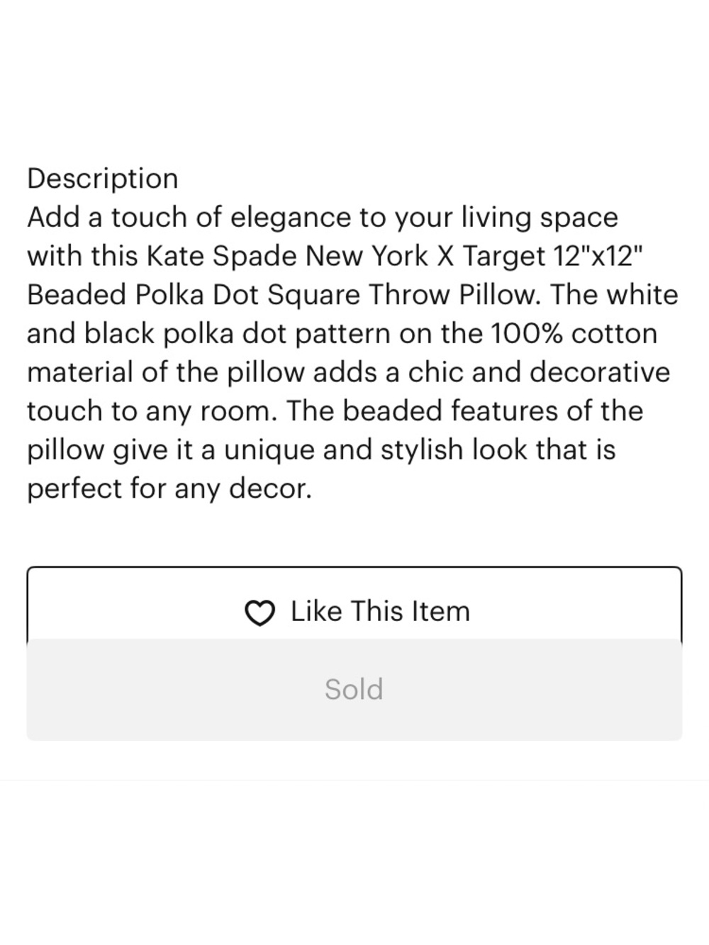 kate spade x Target beaded polka dot square throw pillow 2x12 cream/black NWT - Picture 6 of 6